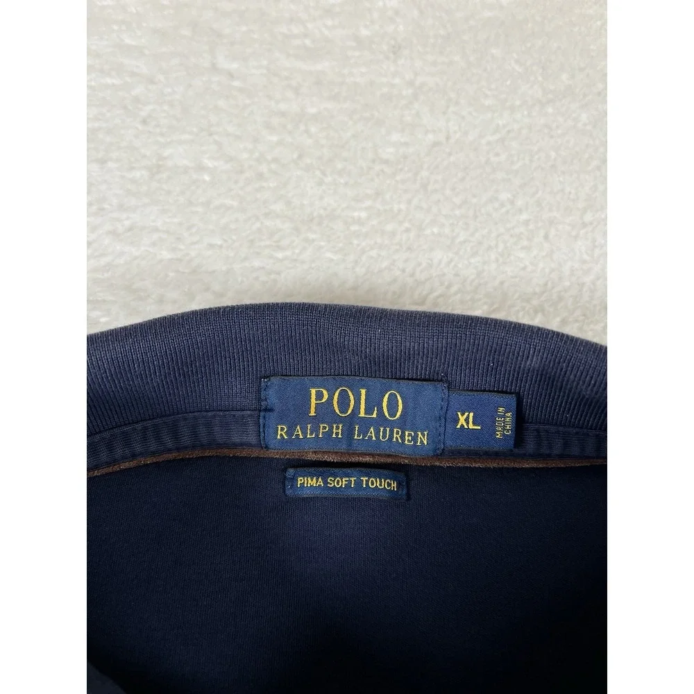 Polo Ralph Lauren Pima Soft Touch Navy L/S Polo Shirt Flesh Pony Men's XL Preppy
